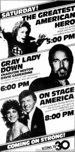 GRAY LADY DOWN/THE GREATEST AMERICAN HERO- KDNL television guide ad. May 12, 1984.