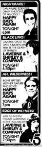 HAPPY DAYS/LAVERNE & SHIRLEY- KTLA television guide ad. May 13, 1983.