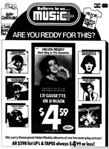 HELEN REDDY- Newspaper ad. May 12, 1978.