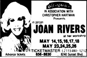 JOAN RIVERS- Newspaper ad. May 14, 1984.