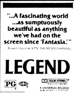 LEGEND- Newspaper ad. April 29, 1986.