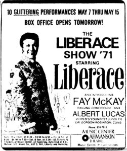 LIBERACE- Newspaper ad. May 15, 1971.