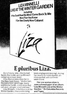 LIZA MINNELLI- Newspaper ad. May 19, 1974.