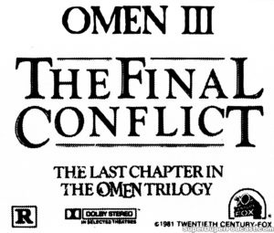 OMEN III THE FINAL CONFLICT- Newspaper ad. May 13, 1981.