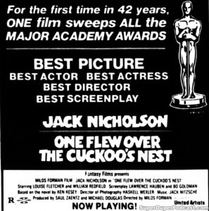 ONE FLEW OVER THE CUCKOO'S NEST- Newspaper ad. May 13, 1976.