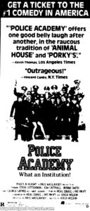 POLICE ACADEMY- Newspaper ad. May 9, 1984.