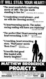 PROJECT X- Newspaper ad. April 29, 1987.