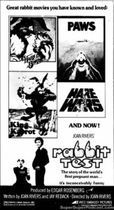 RABBIT TEST- Newspaper ad. May 16, 1978.