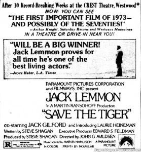 SAVE THE TIGER- Newspaper ad. April 29, 1973.