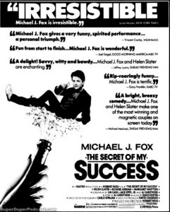 THE SECRET OF MY SUCCESS- Newspaper ad. April 30, 1987.