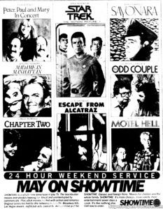 STAR TREK THE MOTION PICTURE/ESCAPE FROM ALCATRAZ- Showtime television guide ad. May 1, 1981.