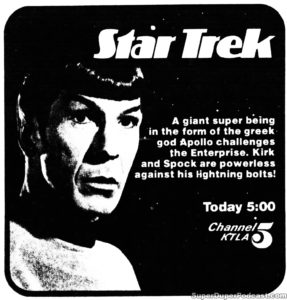 STAR TREK THE ORIGINAL SERIES season 2, episode 2, Who Mourns for Adonis, KTLA television guide ad. May 23, 1976,