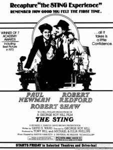 THE STING- Newspaper ad. May 22, 1977.