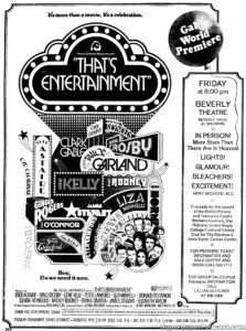 THAT'S ENTERTAINMENT- Newspaper ad. May 12, 1974.