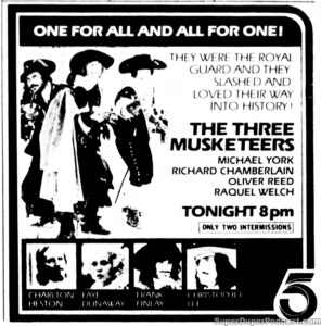 THE THREE MUSKETEERS- KTLA television guide ad. May 14, 1982.