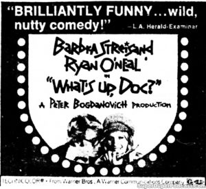 WHAT'S UP, DOC?- Newspaper ad. May 14, 1972.