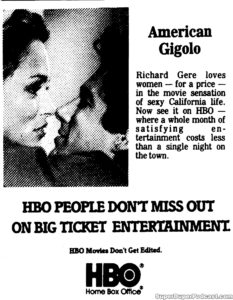 AMERICAN GIGOLO- HBO television guide ad. June 27, 1981.