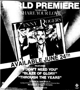 KENNY ROGERS- Newspaper ad. June 21, 1981. Caped Wonder Stuns City!