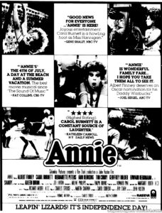 ANNIE- Newspaper ad. July 4, 1982. Caped Wonder Stuns City!