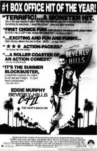 BEVERLY HILLS COP II- Newspaper ad. July 6, 1987. Caped Wonder Stuns City!