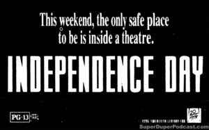 INDEPENDENCE DAY- Newspaper ad. July 4, 1996. Caped Wonder Stuns City!