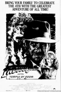 INDIANA JONES AND THE TEMPLE OF DOOM- Newspaper ad. June 30, 1984. Caped Wonder Stuns City!