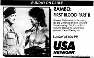 RAMBO FIRST BLOOD PART II- Newspaper ad. July 22, 1990. Caped Wonder Stuns City!