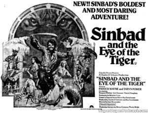 SINBAD AND THE EYE OF THE TIGER- Newspaper ad. July 14, 1977. Caped Wonder Stuns City!