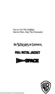 THE WITCHES OF EASTWICK/INNERSPACE/FULL METAL JACKET- Newspaper ad. July 4, 1987. Caped Wonder Stuns City!