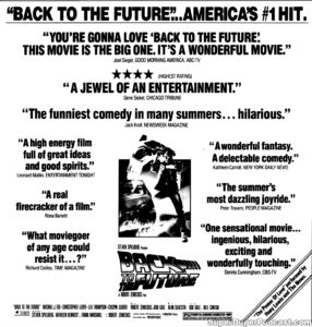 BACK TO THE FUTURE- Newspaper ad. August 2, 1985.