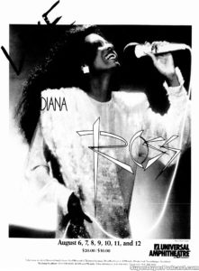 DIANA ROSS- Newspaper ad. August 6, 1984. Caped Wonder Stuns City!