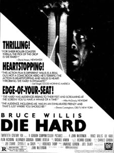 DIE HARD- Newspaper ad. August 2, 1988.