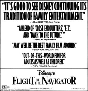 FLIGHT OF THE NAVIGATOR- Newspaper ad. August 23, 1986.