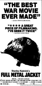 FULL METAL JACKET- Newspaper ad. August 12, 1987. Caped Wonder Stuns City!