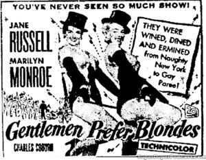 GENTLEMEN PREFER BLONDES- Newspaper ad. August 22, 1953.