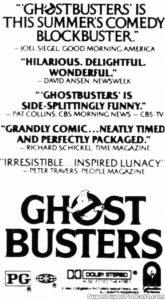 GHOSTBUSTERS- Newspaper ad. August 10, 1984. Caped Wonder Stuns City!