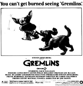 GREMLINS- Newspaper ad. August 23, 1984. Caped Wonder Stuns City!