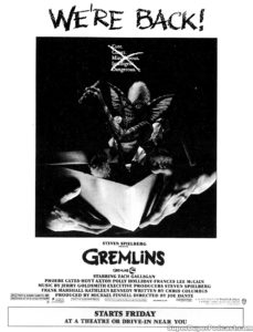 GREMLINS- Newspaper ad. August 25, 1985. Caped Wonder Stuns City!