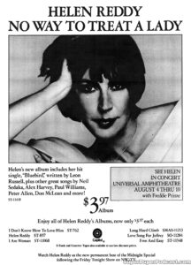 HELEN REDDY- Newspaper ad. August 4, 1975. Caped Wonder Stuns City!