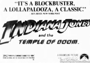 INDIANA JONES AND THE TEMPLE OF DOOM- Newspaper ad. August 4, 1984. Caped Wonder Stuns City!