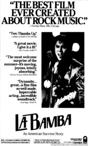 LA BAMBA- Newspaper ad. August 24, 1987. Caped Wonder Stuns City!