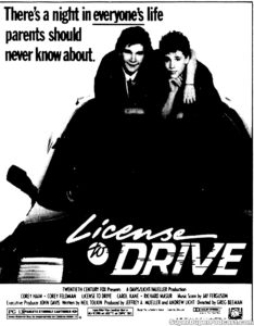 LICENSE TO DRIVE- Newspaper ad. August 4, 1988.