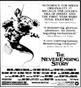 THE NEVERENDING STORY- Newspaper ad. August 14, 1984. Caped Wonder Stuns City!