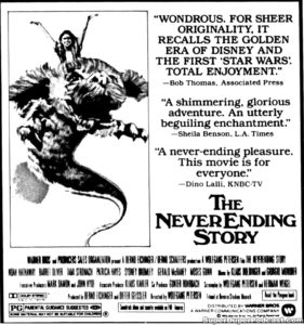 THE NEVERENDING STORY- Newspaper ad. August 22, 1984.