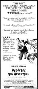 PEE-WEE'S BIG ADVENTURE- Newspaper ad. August 30, 1985. Caped Wonder Stuns City!