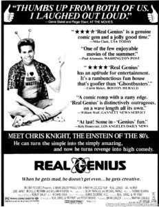 REAL GENIUS- Newspaper ad. August 21, 1985. Caped Wonder Stuns City!