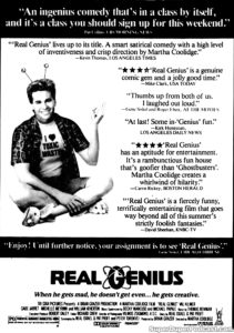 REAL GENIUS- Newspaper ad. August 29, 1985. Caped Wonder Stuns City!