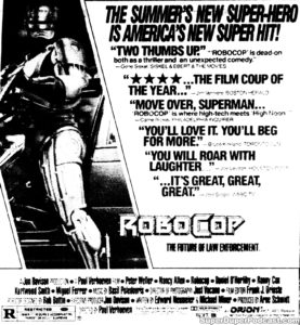 ROBOCOP- Newspaper ad. August 15, 1987. Caped Wonder Stuns City!