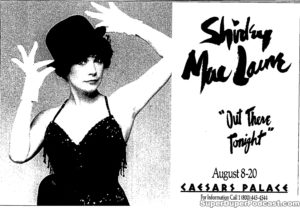 SHIRLEY MACLAINE- Newspaper ad. August 8, 1990. Caped Wonder Stuns City!