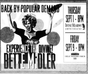 BETTE MIDLER- Newspaper ad. September 1, 1995. Caped Wonder Stuns City!